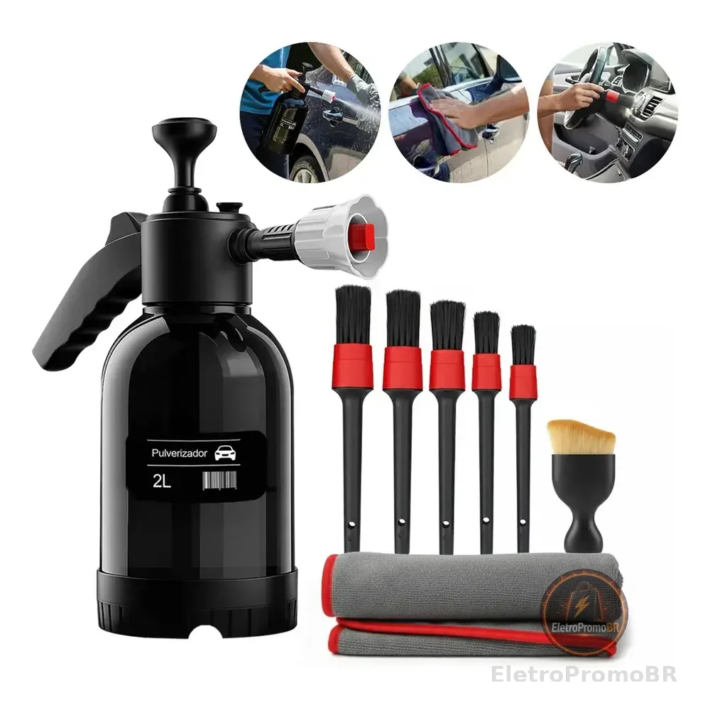 Kit Pulverizador Profissional 2l Pulverizador Híbrido 3 Em 1 Pressão 2 Litros Cor Preto Profissional + Pincel E Toalha Preto-pp