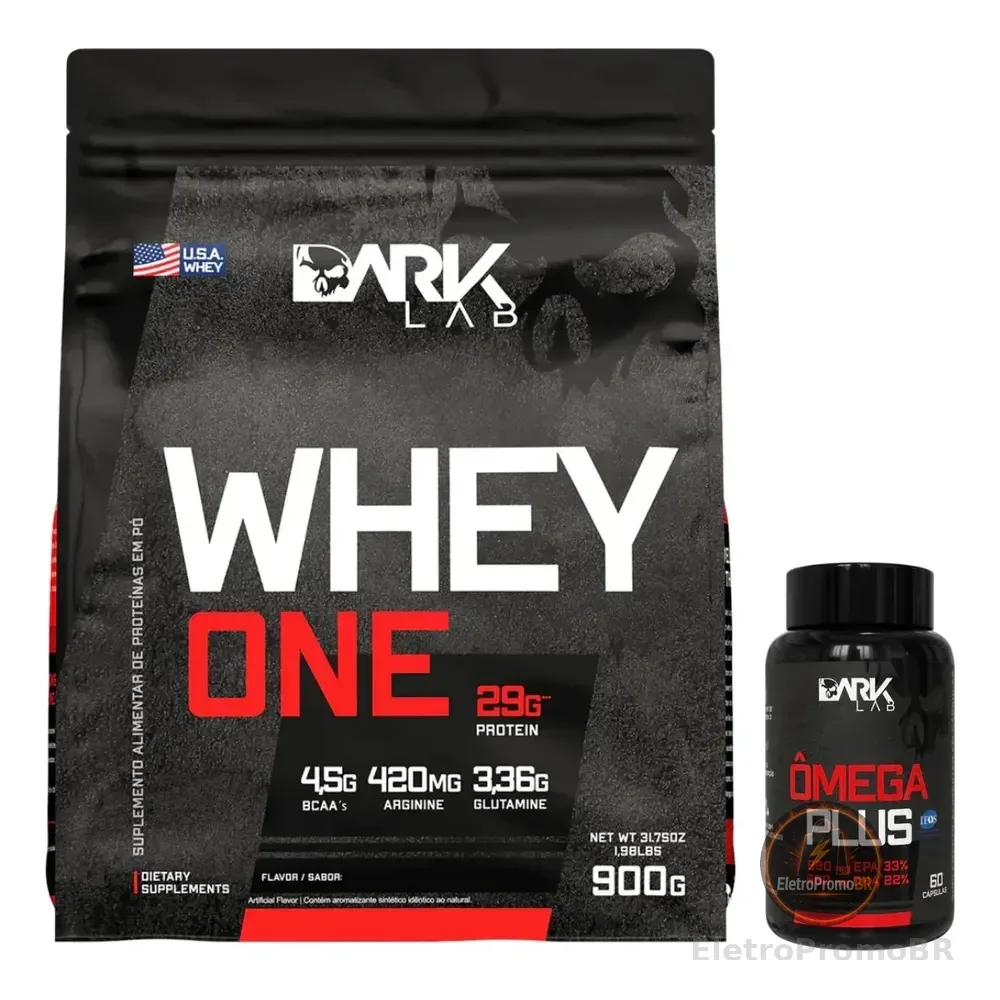 Whey One Protein Proteína Sachê Refil 900g Baunilha + Omega Plus 60 Cápsulas Ômega 3 Dark Lab