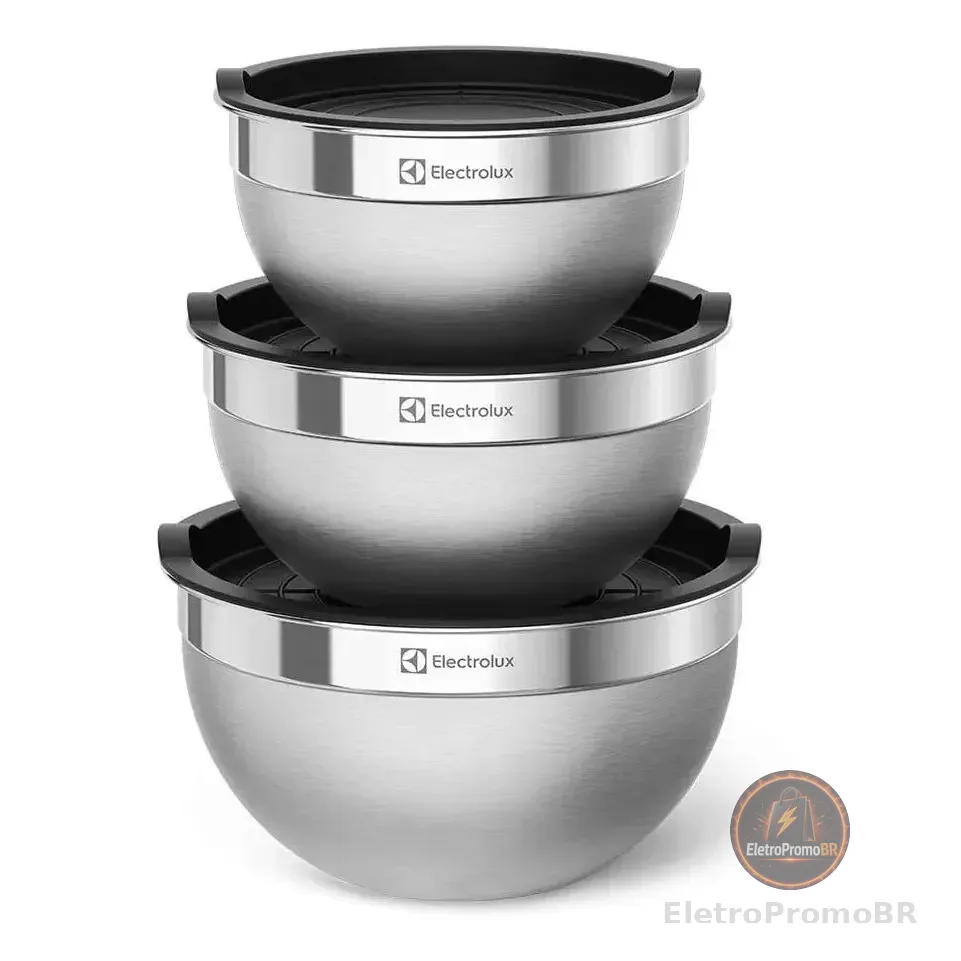 Conjunto De Bowls Tigelas De Inox Com Tampa Plástica