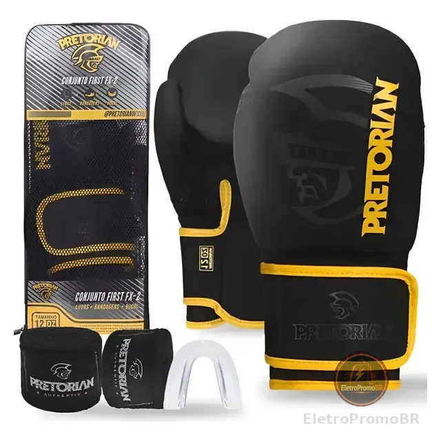 Kit Luva Pretorian First Boxe Muay Thai + Bandagem + Bucal