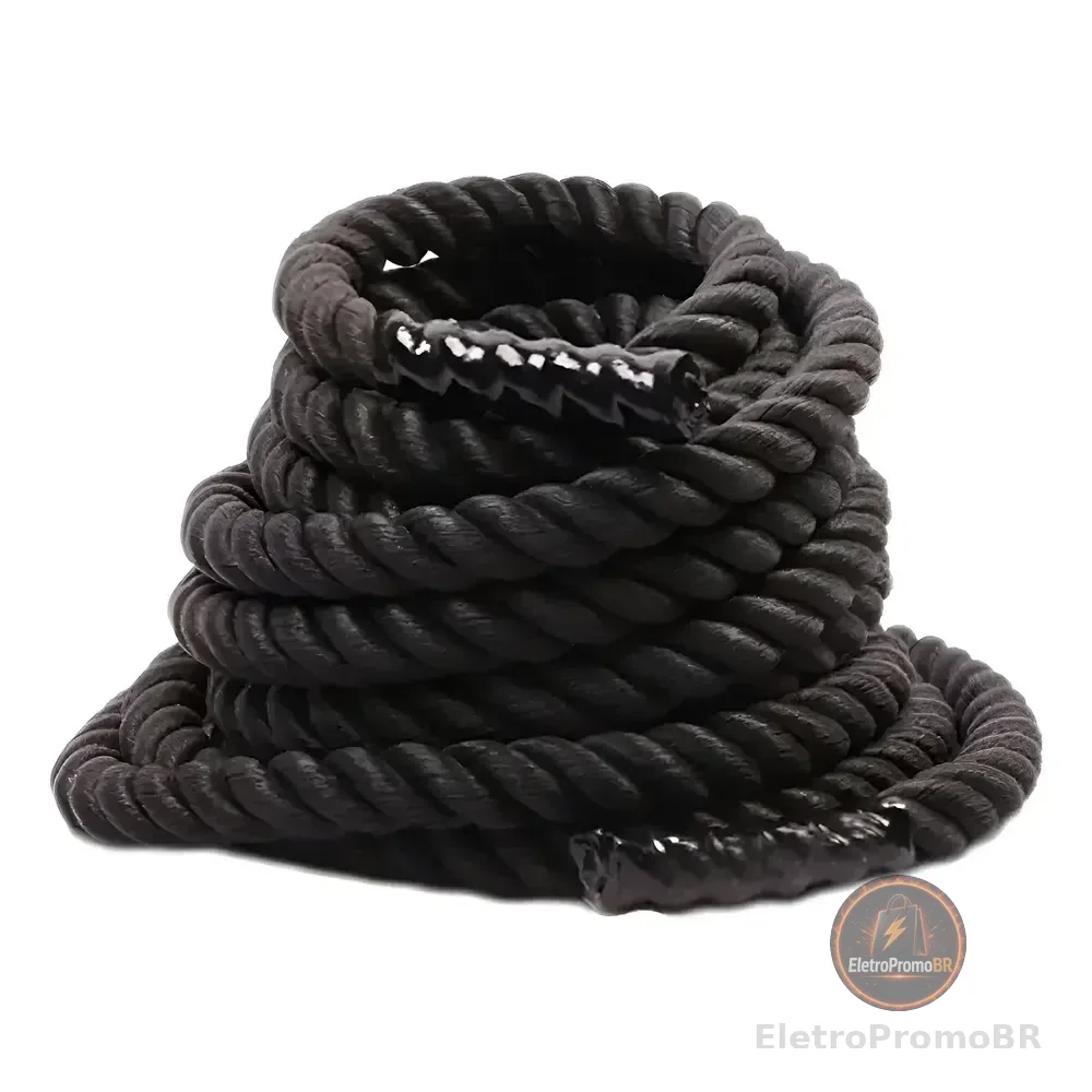 Corda Naval Preta 40 Mm 10 Mts Com Protetor Treino Funcional Ropeshop