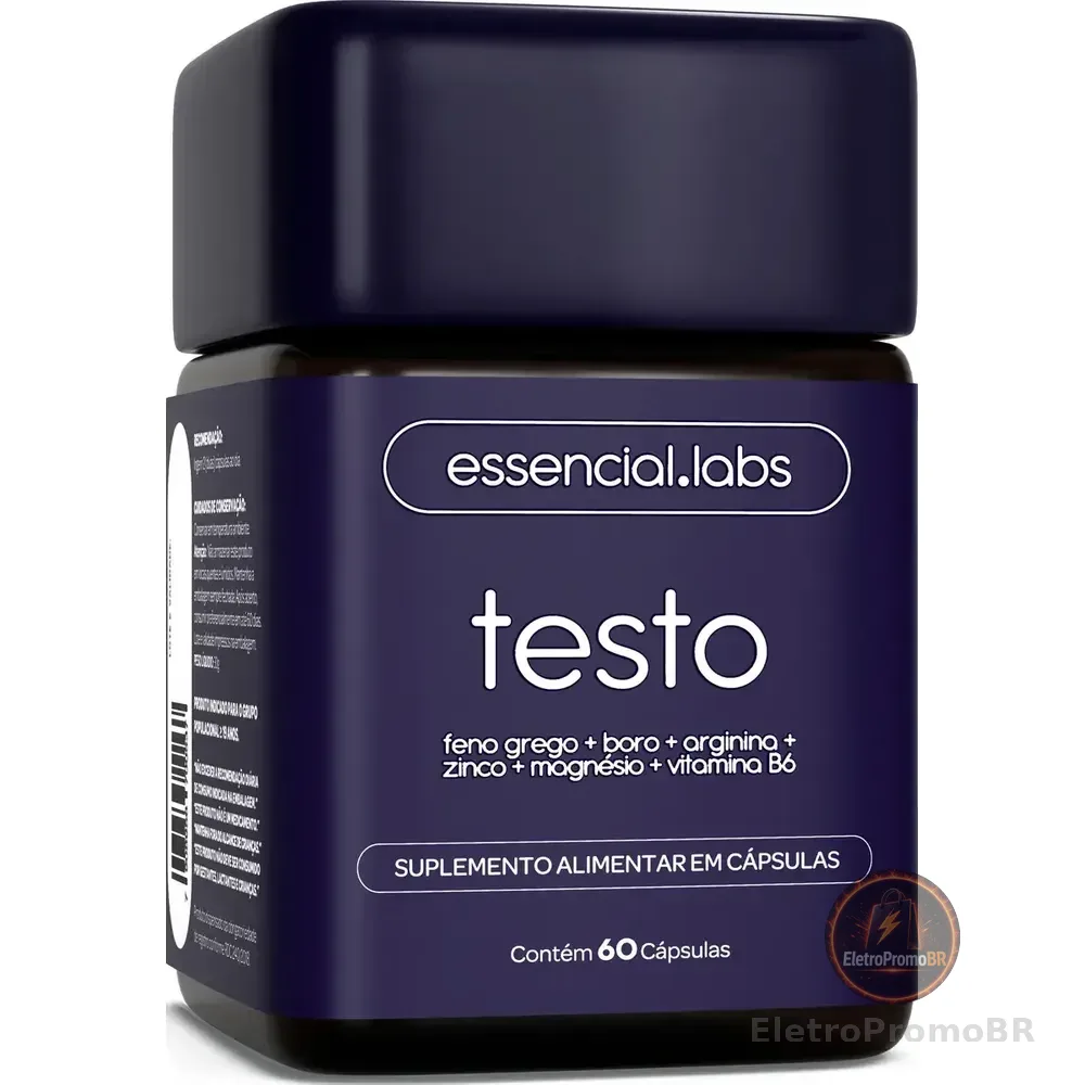 Testo Essencial - Fórmula Exclusiva Com Feno Grego + Boro + Arginina + Zma - Precursor Da Testosterona - 60 Cápsulas Sem Sabor
