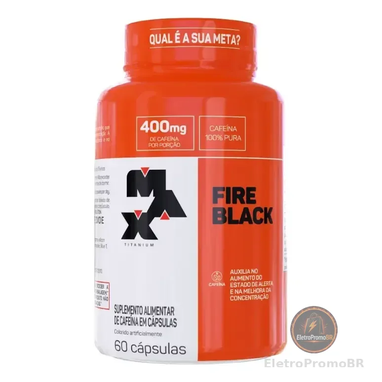 Fire Black 60 Cápsulas Caféina 100% Pura - Max Titanium Sabor Sem Sabor