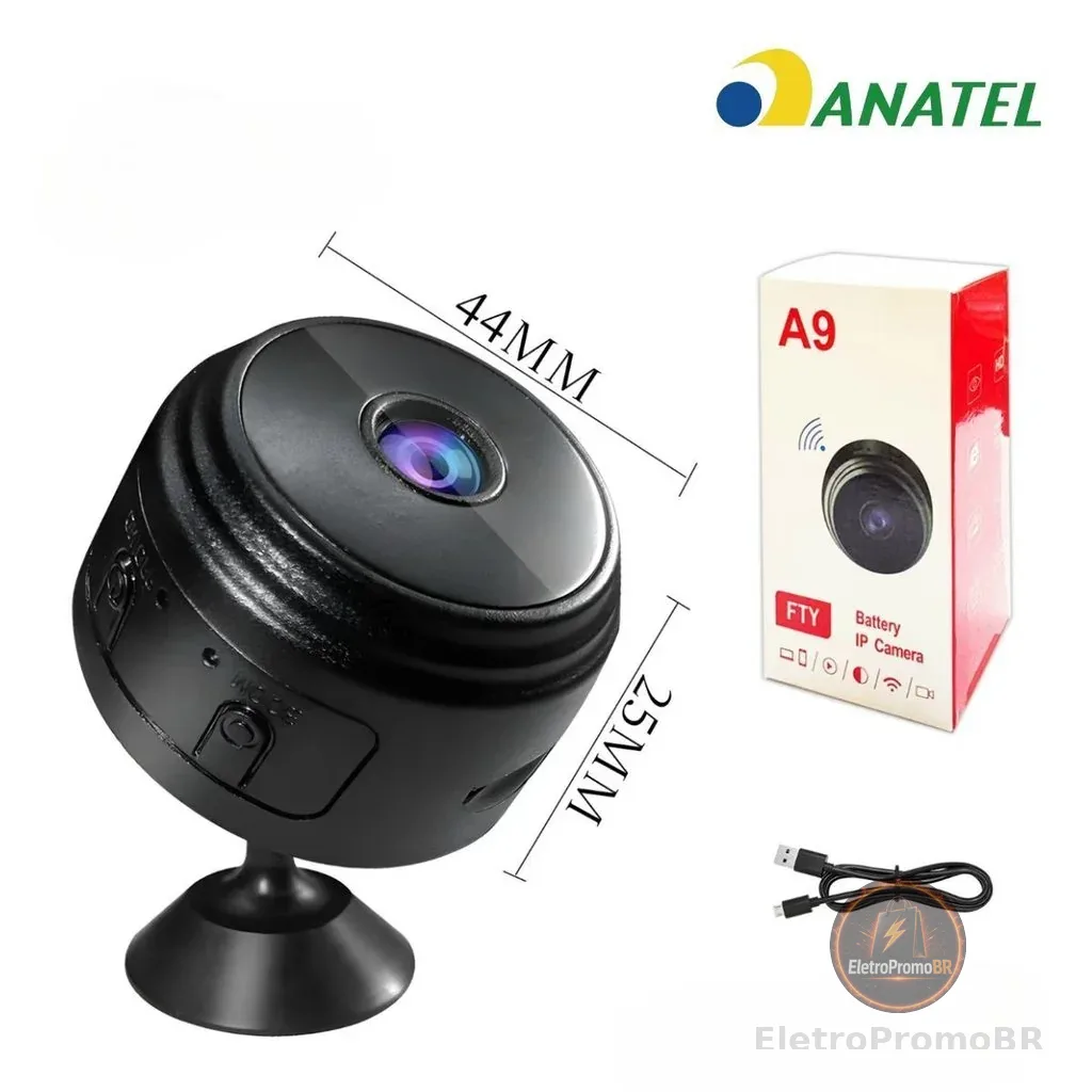 Câmera  Mini HD com Sensor de Presença Wi-Fi 110V e Suporte para Encaixe