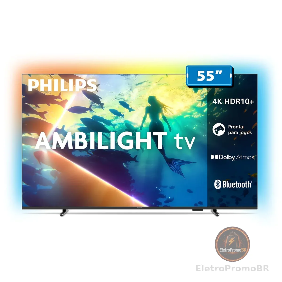 PHILIPS, Smart TV Ambilight 55" 4K, 55PUG8100/78, Comando de Voz, HDR10+/Dolby Atmos, VRR/ALLM, Bluetooth