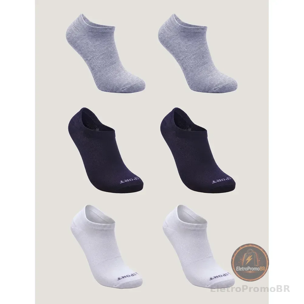 Kit De 6 Pares De Meias Masculino E Feminino Sapatilha Lupo Cinza/branco/preto Liso 33-36
