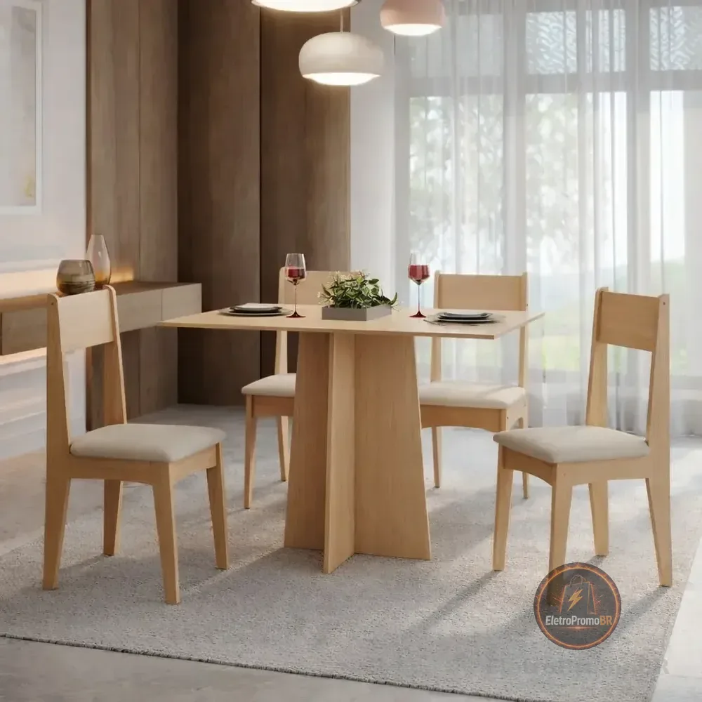 Conjunto Sala De Jantar Mesa Com 4 Cadeiras Amanda Mel Mel/bege