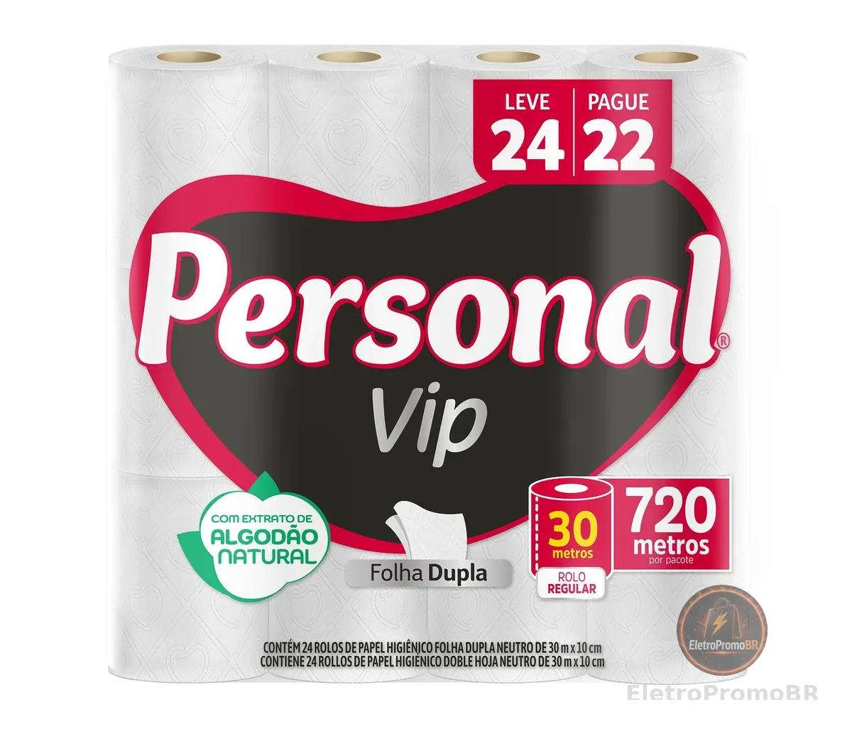 Personal VIP - Papel Higiênico Folha Dupla, Branco 24 unidades