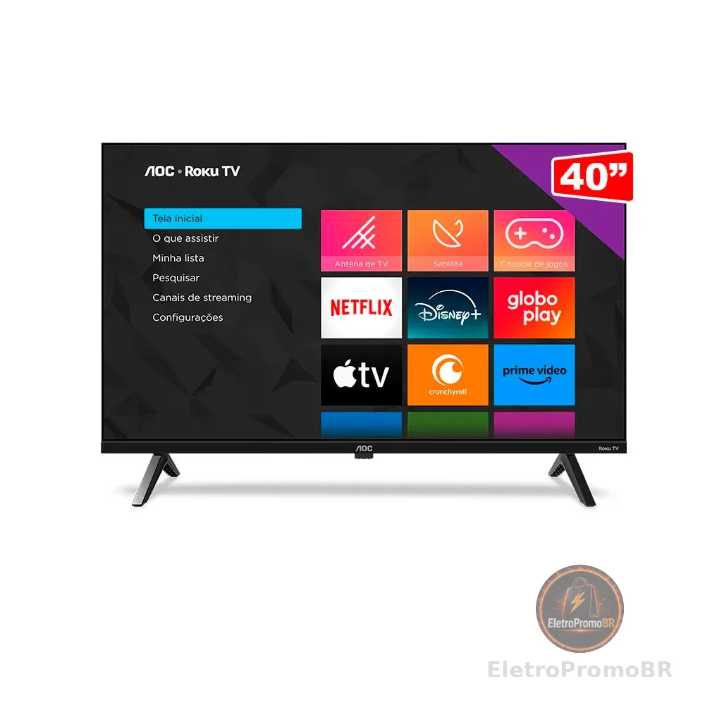 Smart TV LED AOC 40 Polegadas Full HD Roku 40S5045/78 Wi-Fi HDMI Preta