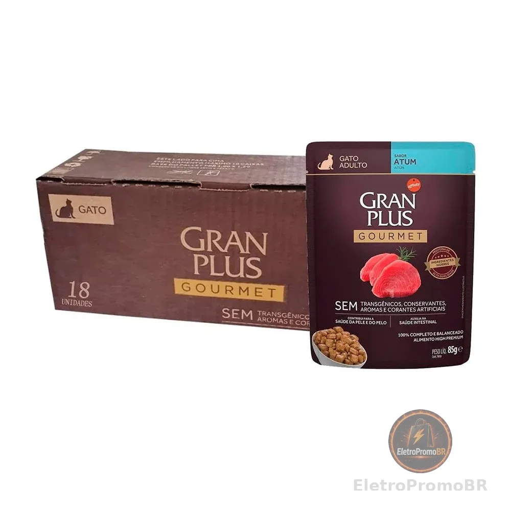 Caixa 18un Ração Úmida Granplus Sache Gato Adulto Atum 85g