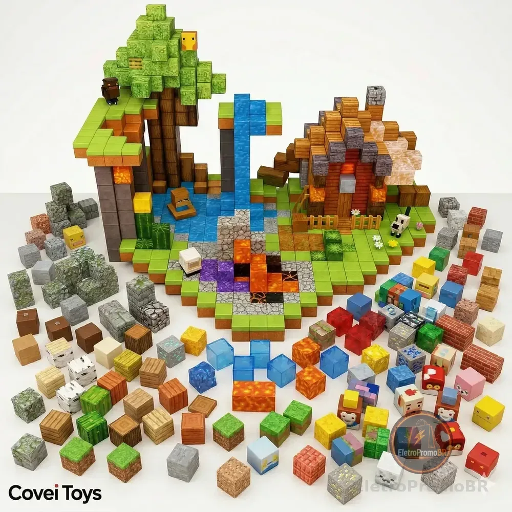 Kit 192 Blocos Imã Magnéticos Construção Tipo Minecraft Montar Empilhamento Cubo Infantil Brinquedo Educativo Covei Toys Blocos De Construção