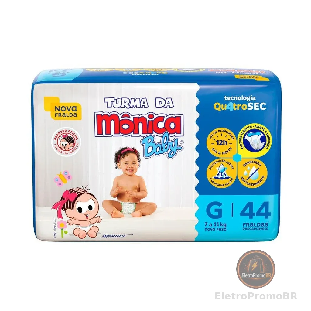 Fralda Turma da Mônica Baby Mega G com 44 Unidades