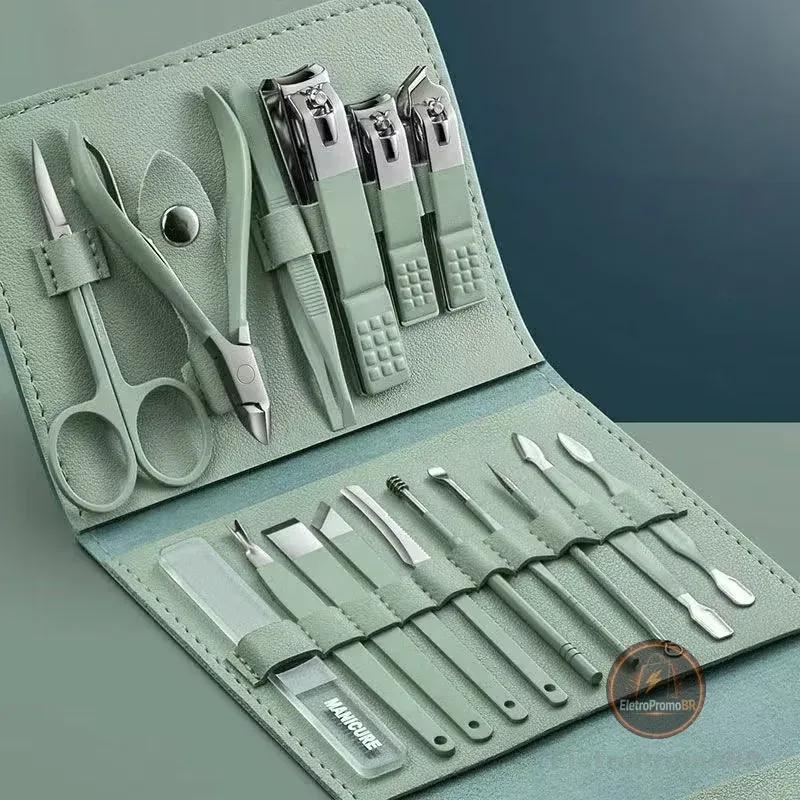 Kit 16 Peças Cortador De Unhas Conjunto em Aço Inoxidável Com Bolsa