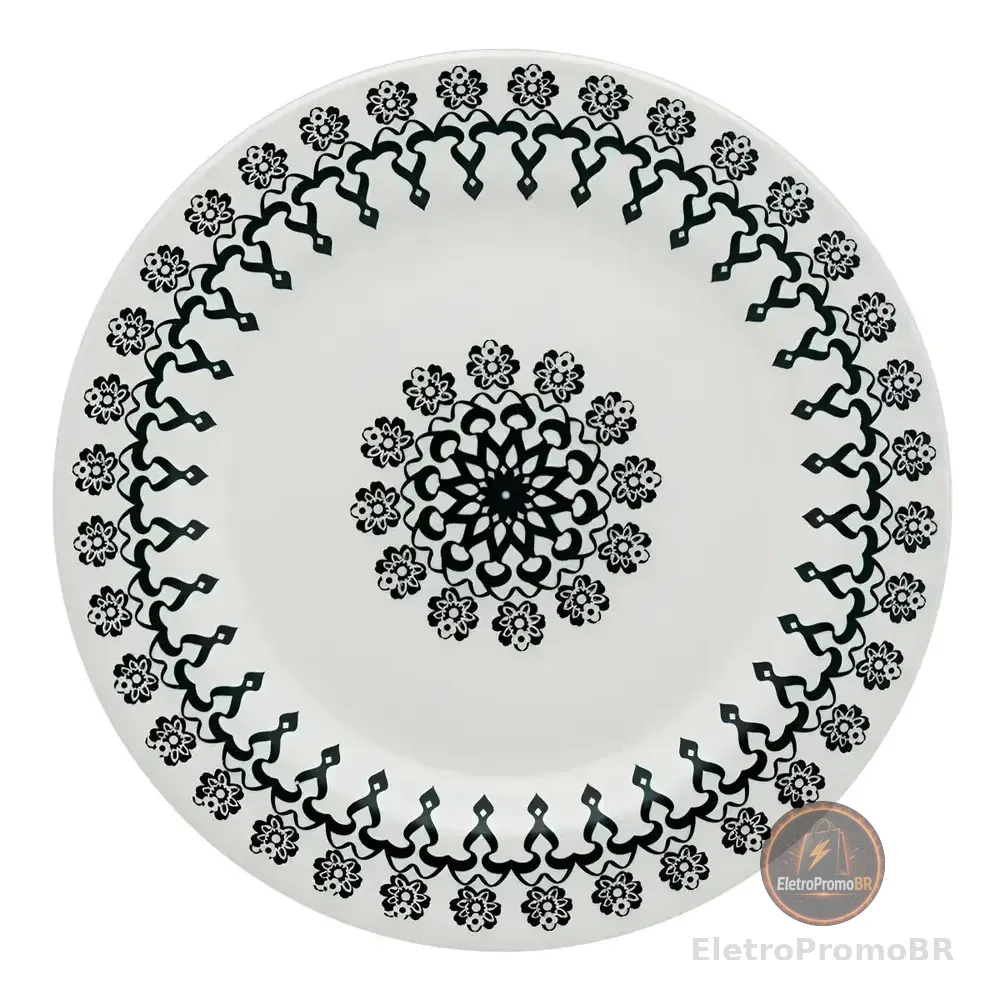Conjunto De 6 Pratos Rasos Donna Folk 61431 24cm Off White E Preto Biona