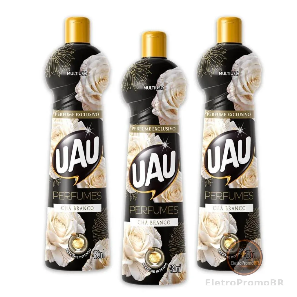 Kit 3un Multiuso 480ml UAU Ingleza Perfume Chá Branco Limpador