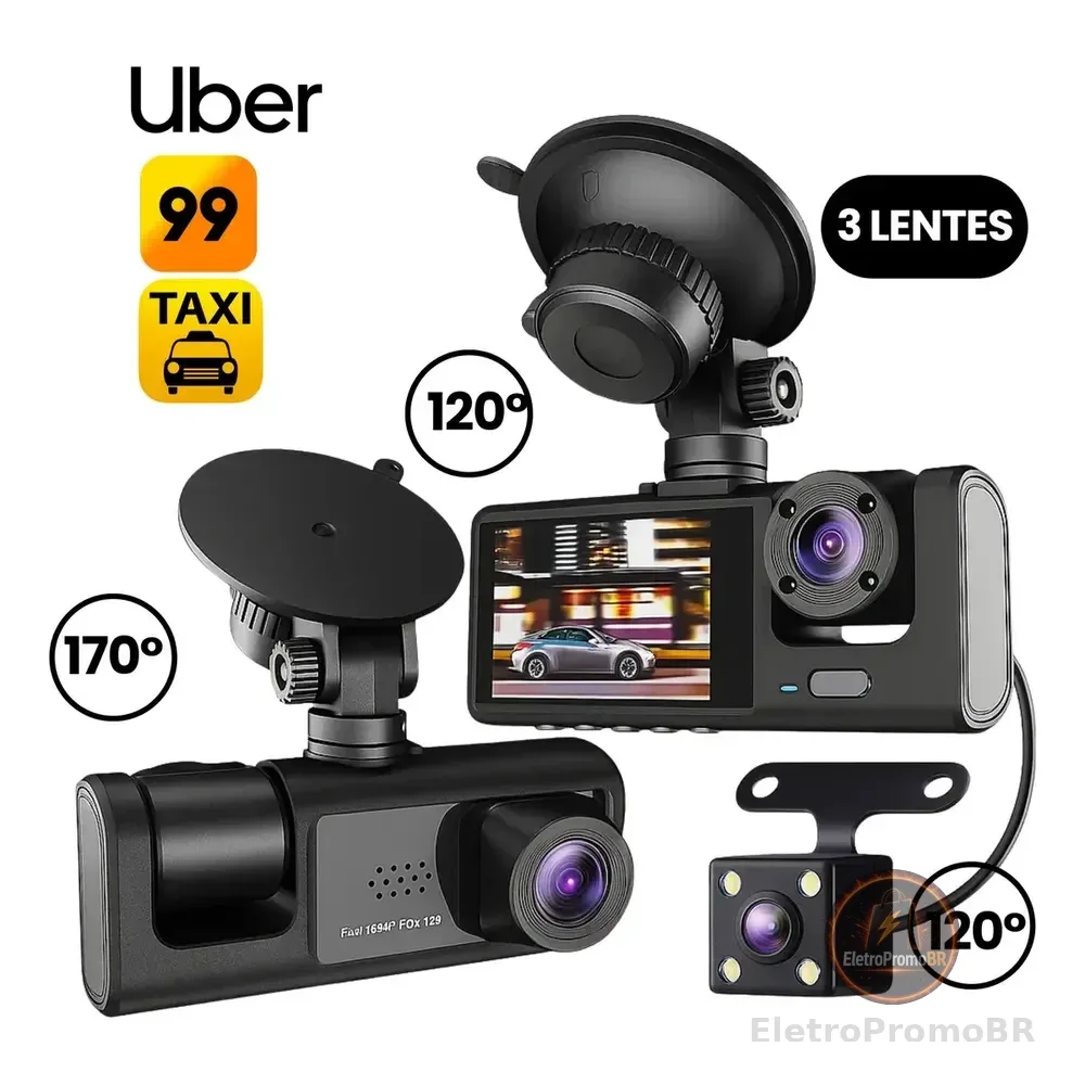 3 Câmera Automotiva Veicular Carro Hd Noturna 1080p Icarbonx