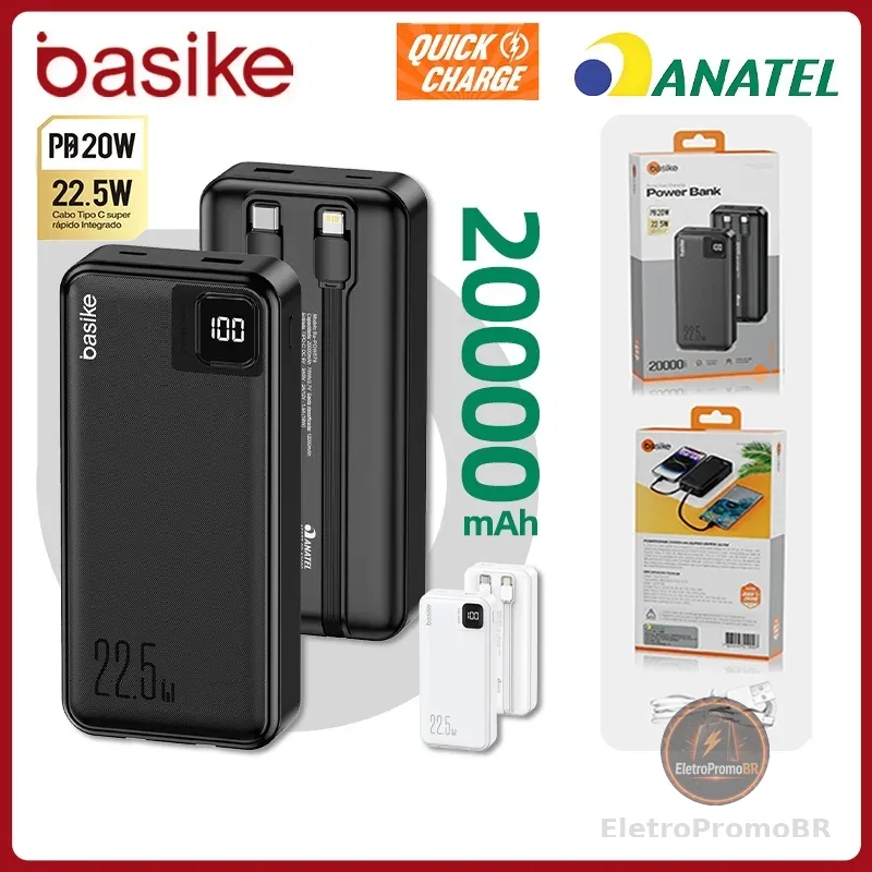 Basike Carregador Portátil Power Bank 20000mAh Bateria Externa Para iPhone Samsung Pow079
