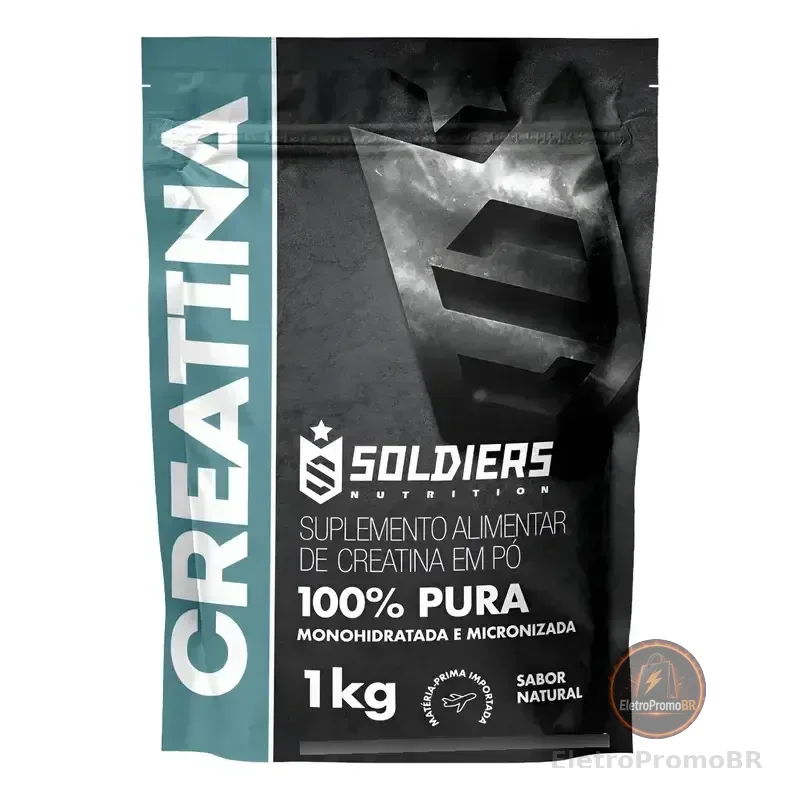 Creatina Monohidratada 1kg Soldiers Nutrition 100% Pura Importada Alta Performance Músculo Treino Sem Sabor