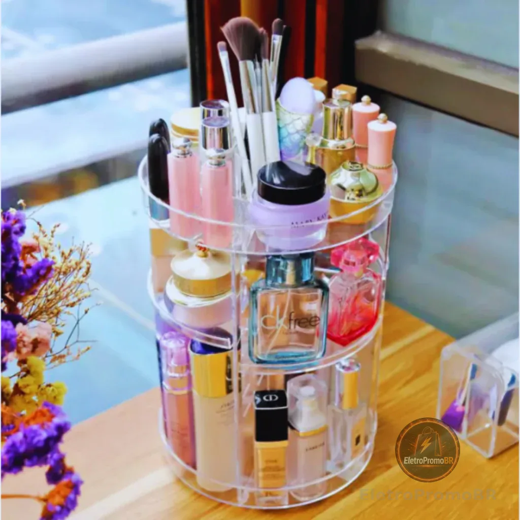 Organizador de Maquiagem e Cosméticos Acrílico Giratório 360º Modelo Liso