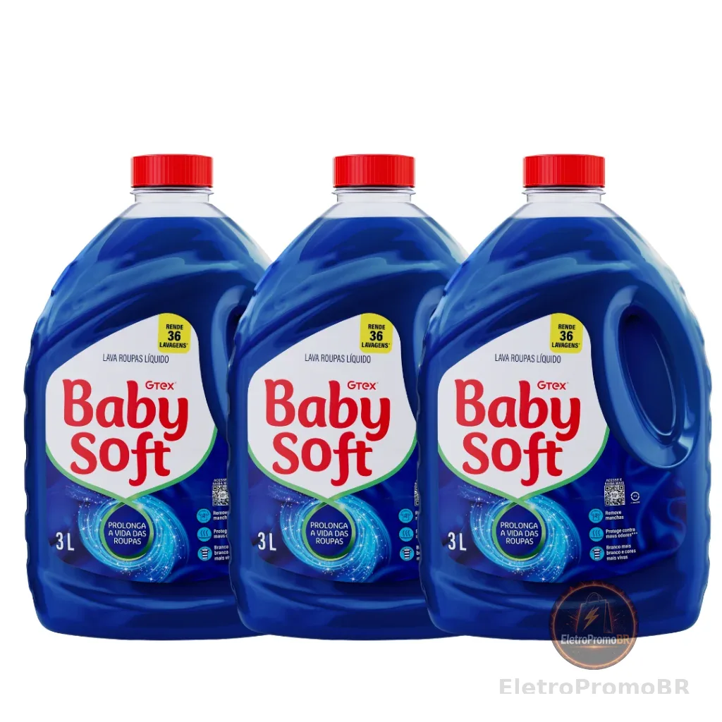 Kit 3 Lava Roupas Liquido Baby Soft Max Performance - Azul - 3L.