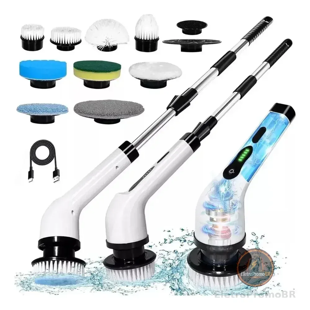 Escova De Limpeza Elétrica Multiuso Rotatória Magica Limpa C - Branco