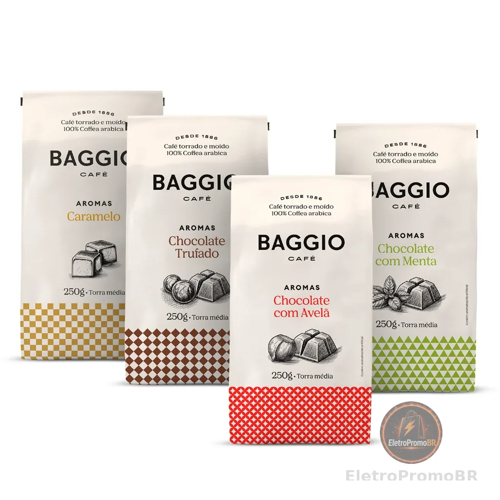 Kit de Cafés Moídos Aromas Baggio Café 1kg - Caramelo, Chocolate Trufado, Avelã e Menta