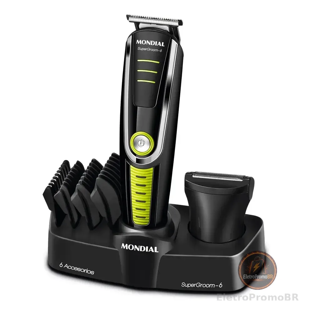 Aparador De Pelos Super Groom 06, Mondial 6w Bg-04 Preto/verde 127/220v
