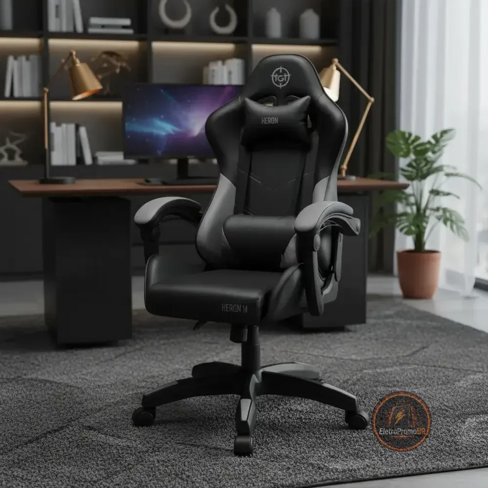Cadeira Gamer Tgt Heron M, Preto, Tgt-hrm-bk02 Couro Sintético