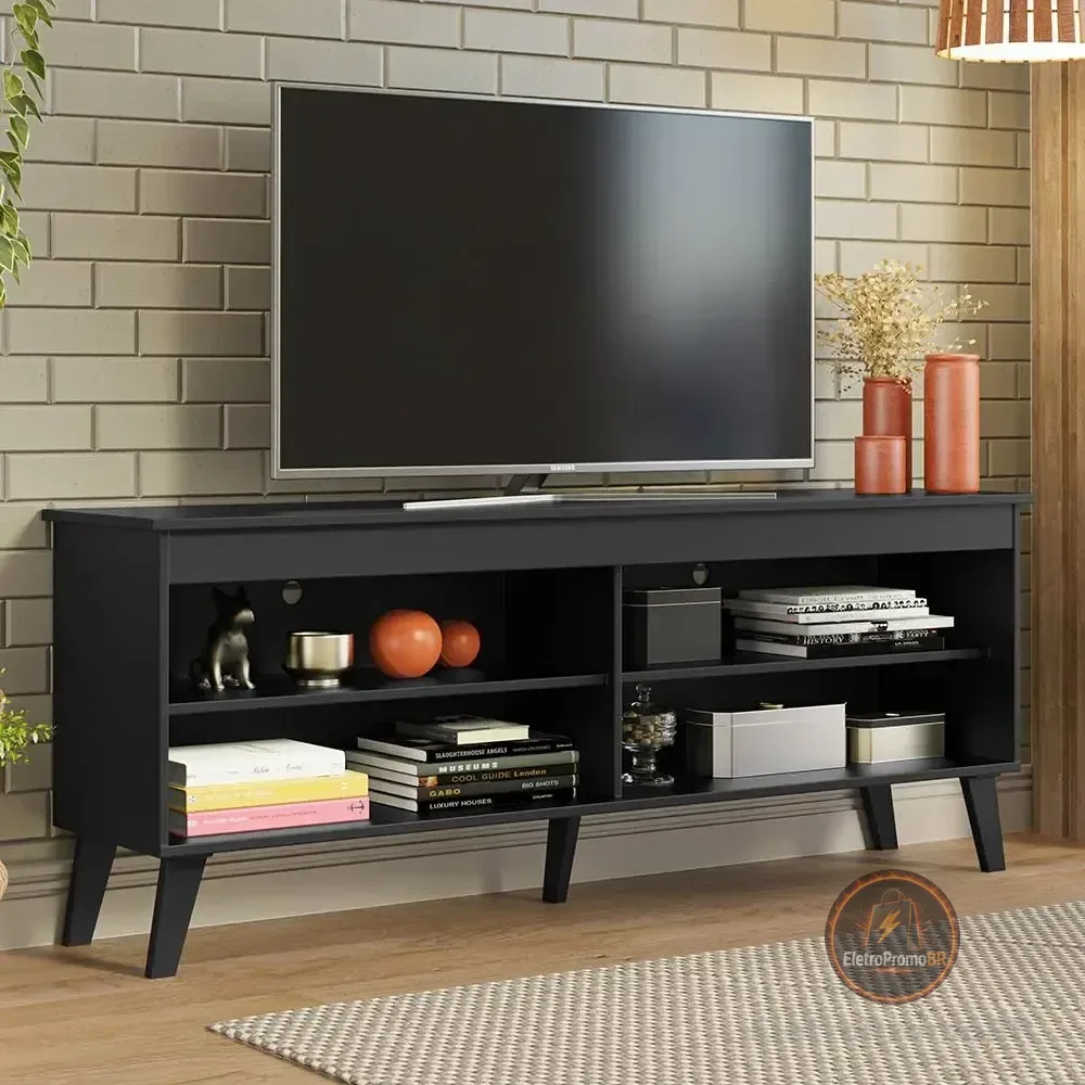 Rack Para Tv Até 65 Polegadas Com Pés Preto Turim Madesa 69978n