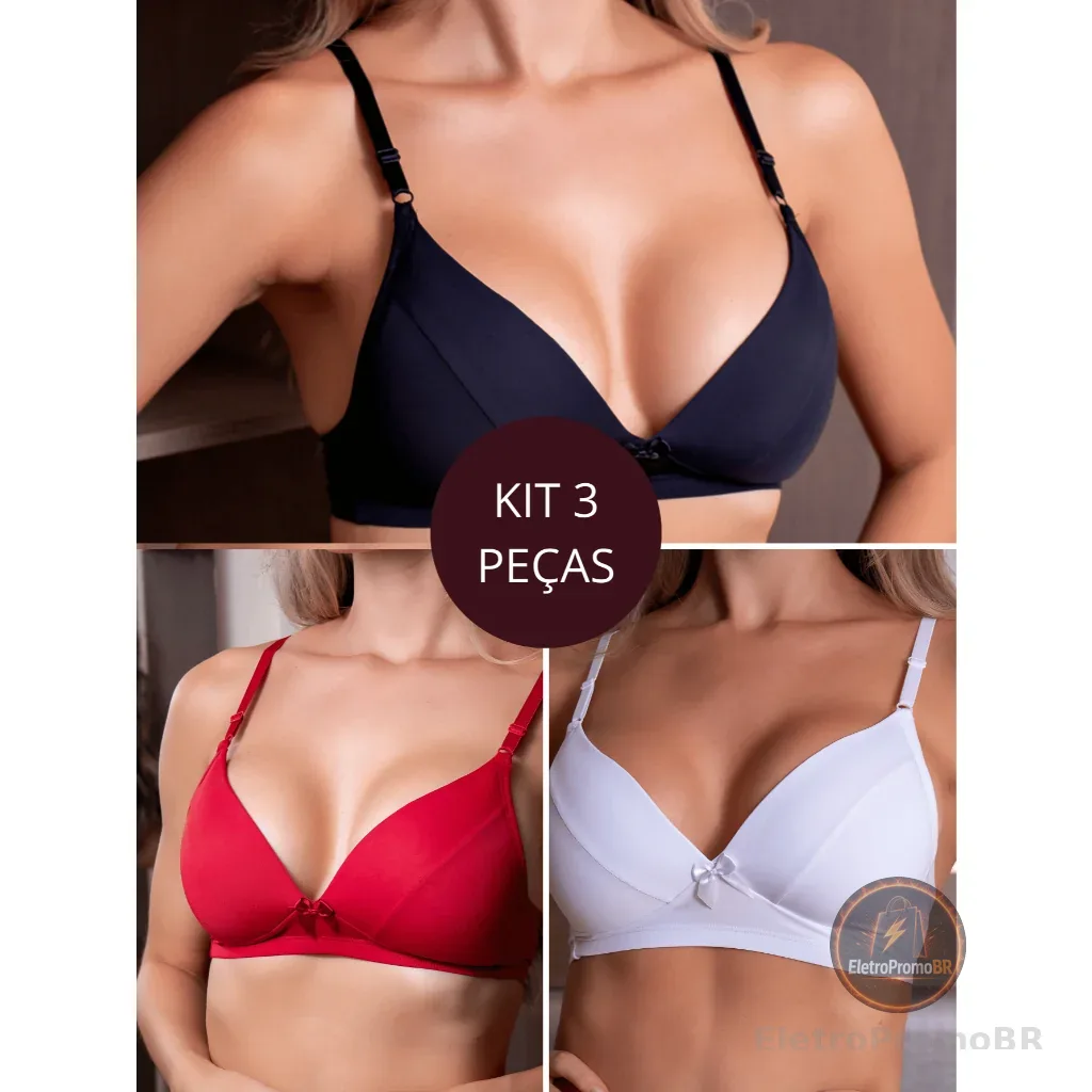 Kit 3 Peças - Sutiã Com Bojo Soft Confortável Alça Regulável