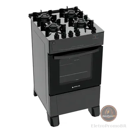 Fogão 4 Bocas Atlas Mônaco Top Glass Com Mesa De Vidro E Acendimento Automático Preto Bivolt 127/220v