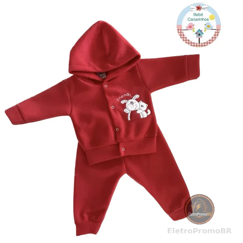 Conjunto Soft Bordado com Capuz Para Bebe - Várias cores!