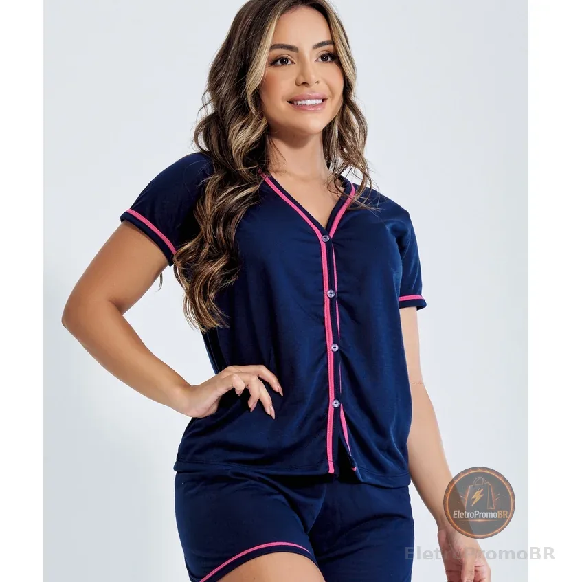 Pijama Curto Em Malha Short e Blusa Amamentação