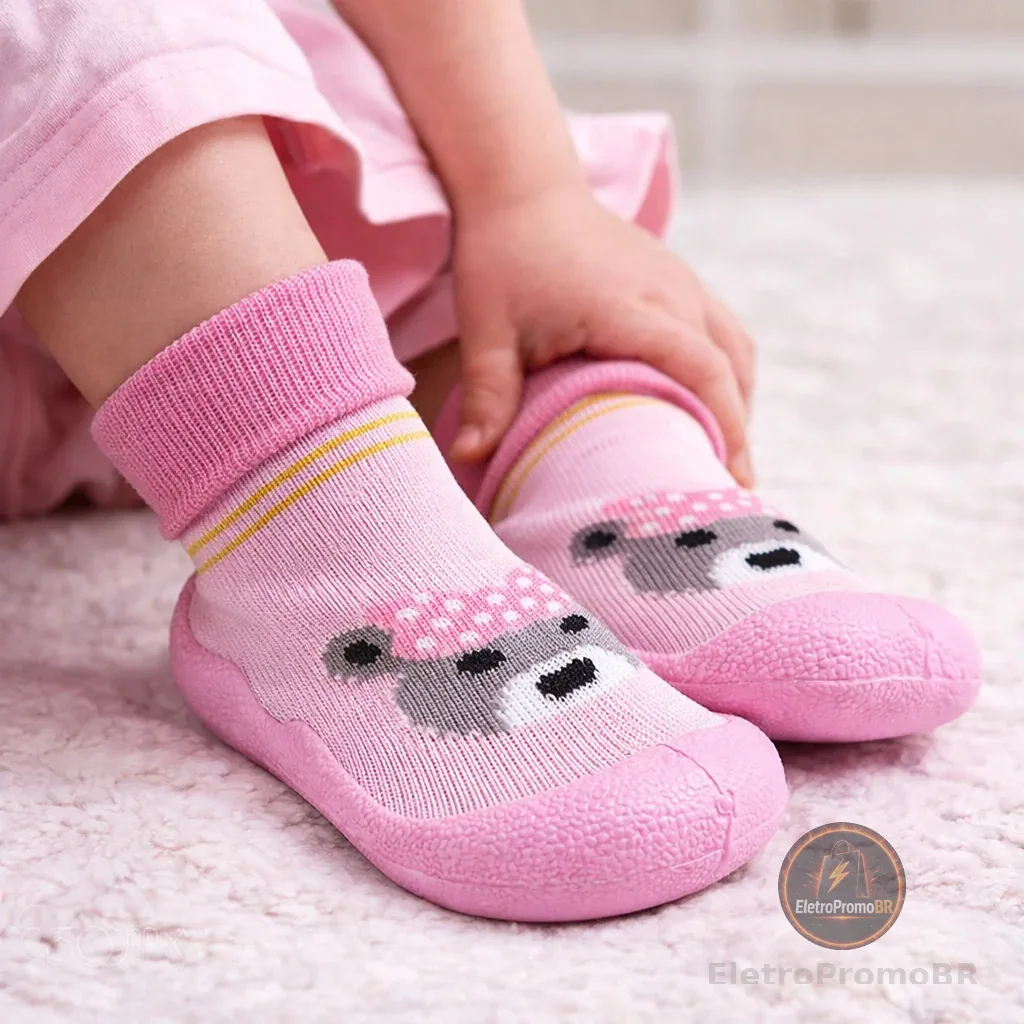 Meia Infantil Menina Bebê Sola Antiderrapante