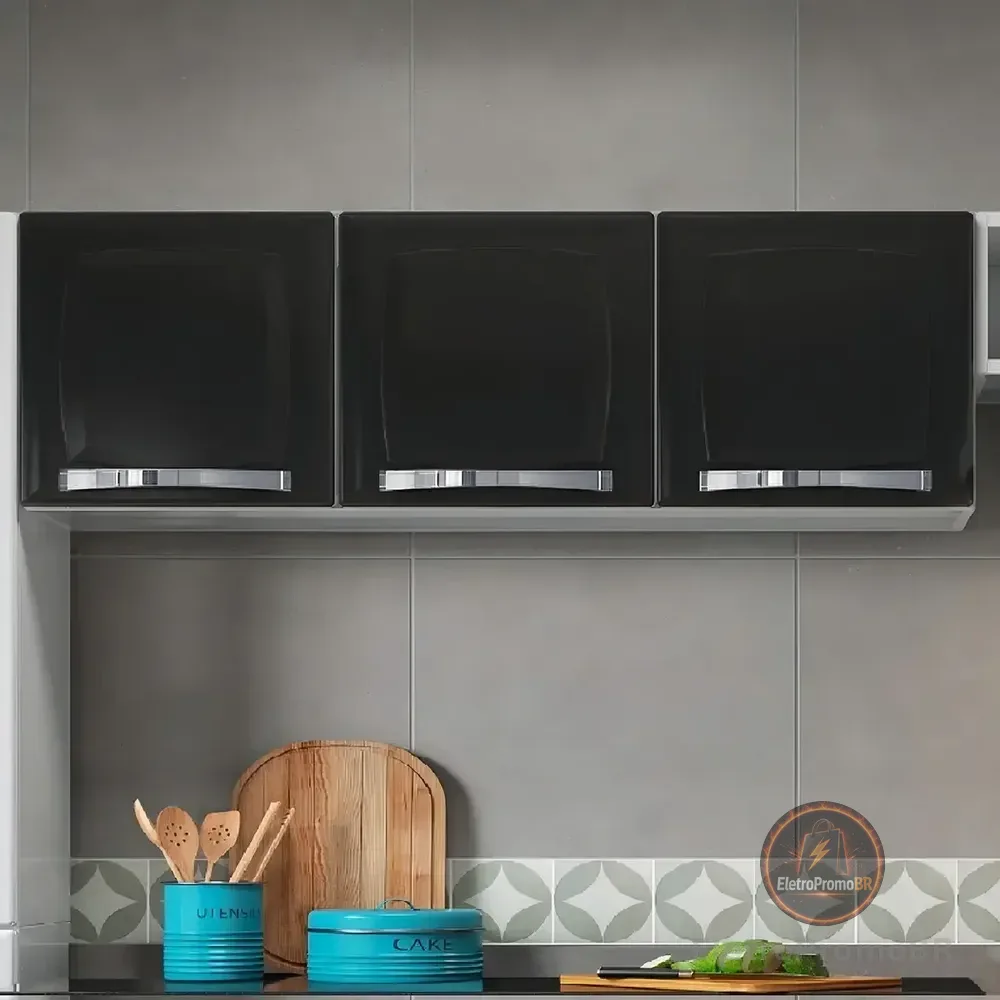 Armário Para Cozinha 3 Portas Rose Itatiaia Af Preto/branco