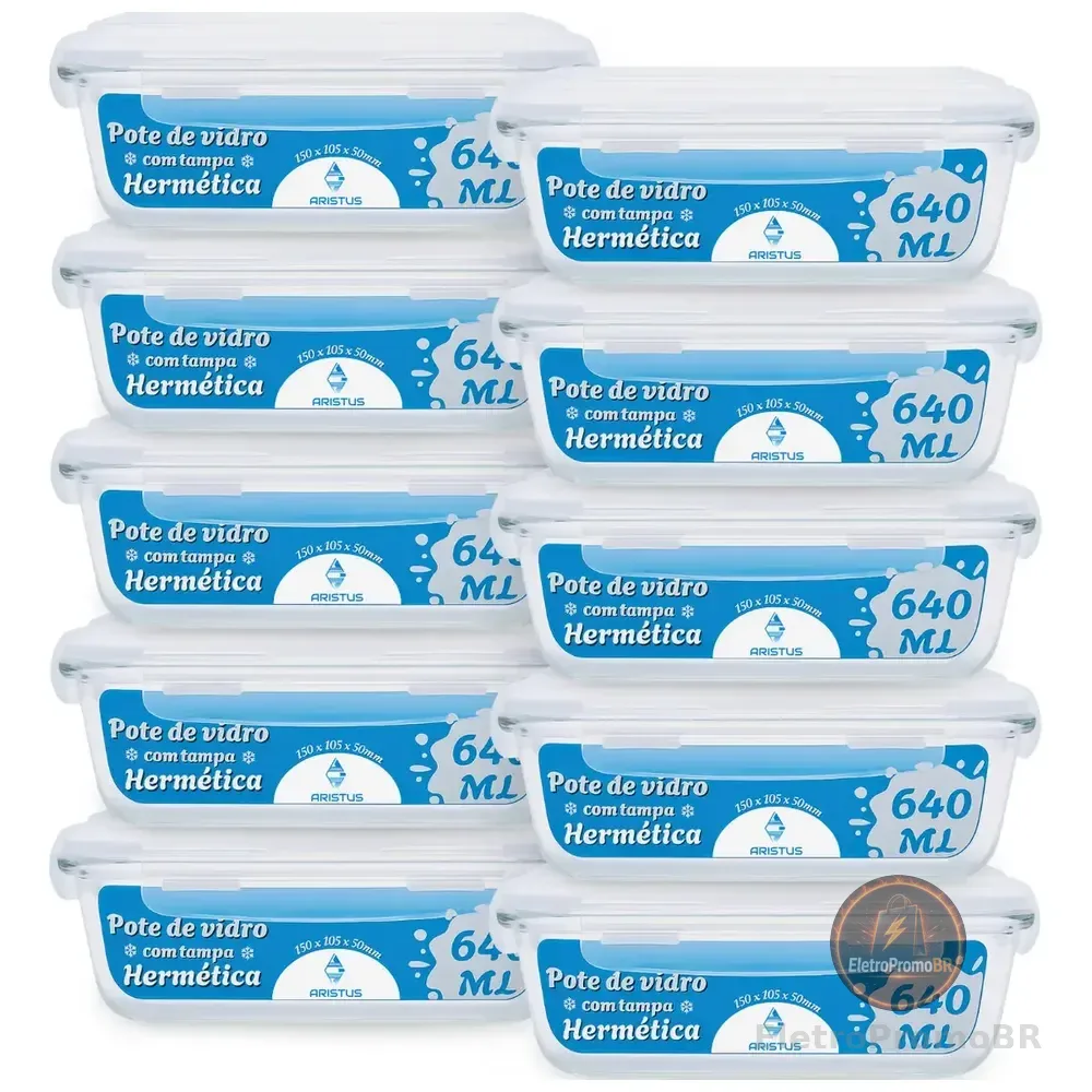 Kit 10 Potes Herméticos Vidro Aristus 640ml 4 Travas Cozinha