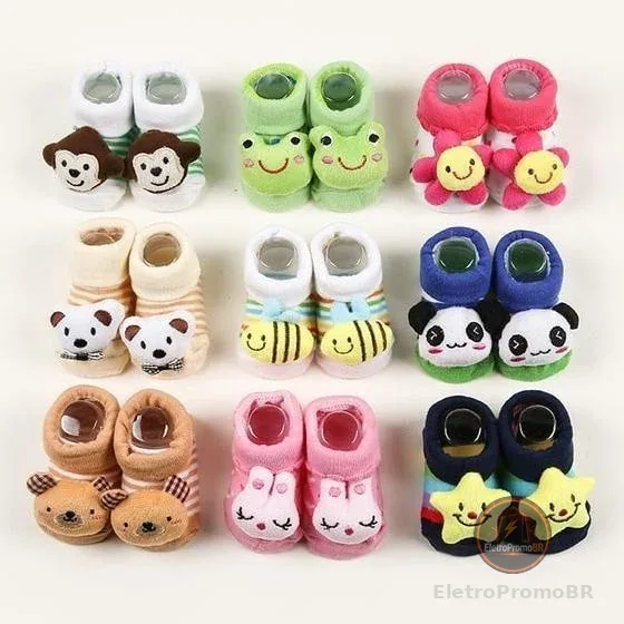 Kit 5 Pares de Meias Infantil Bebê Pantufa 3D Bichinho Menina/Menino 0-24 meses