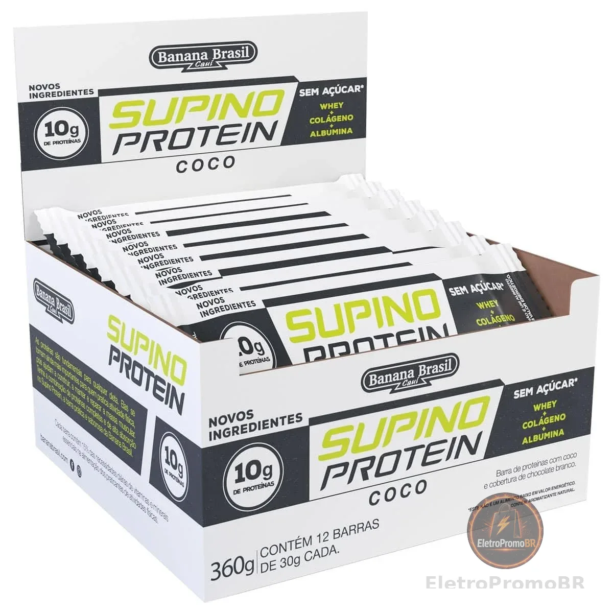 Banana Brasil Barra De Proteínas Coco Com Cobertura De Chocolate Branco Caixa Com 12 Unidades De 30G