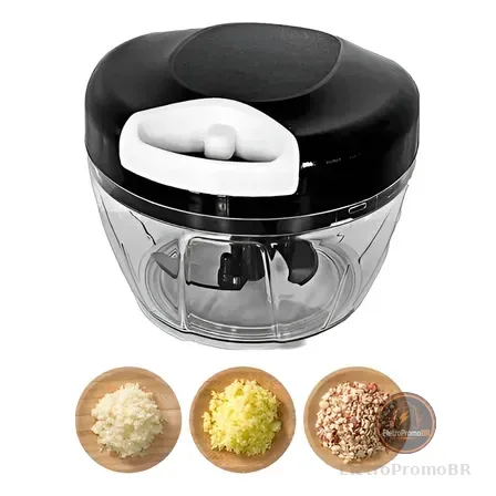 Mini Processador E Triturador De Alimentos Alho Cebola 500ml Preto