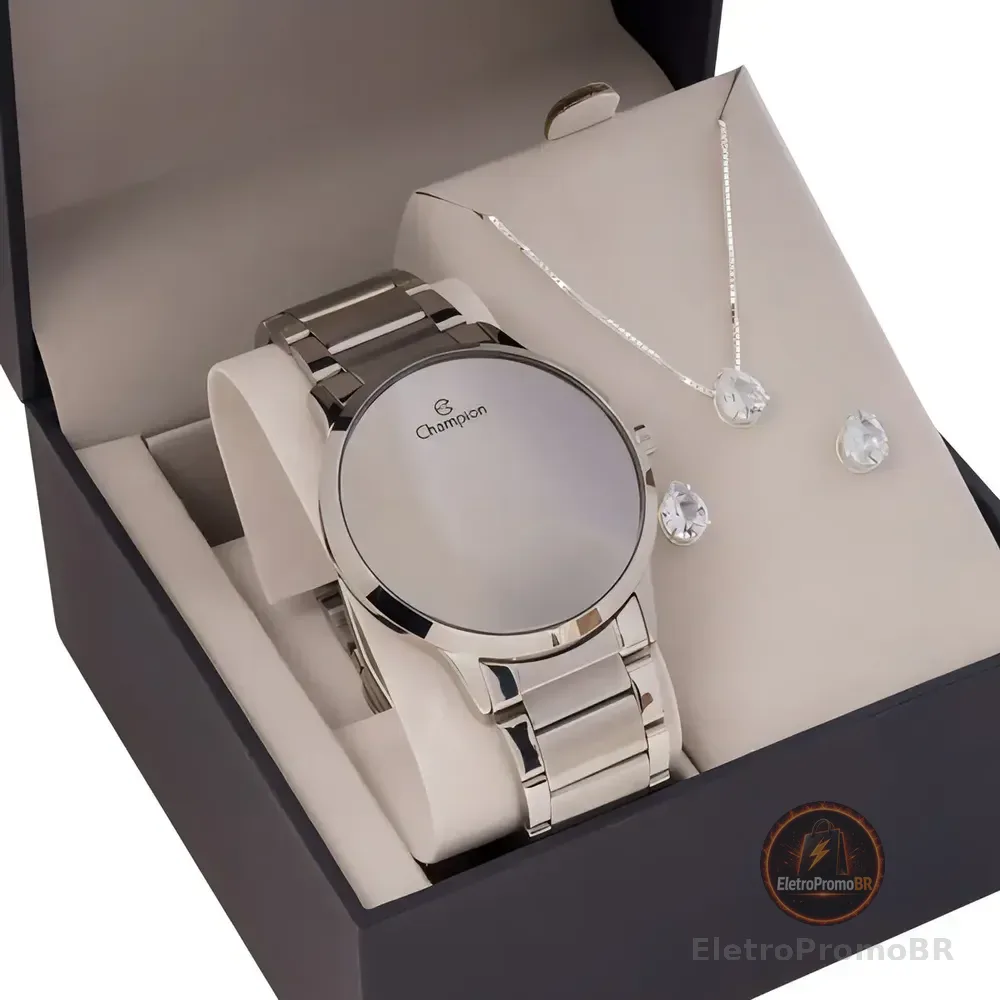 Relógio Feminino Champion Digital Prata De Aço Inoxidável Prata Redondo Led Branco