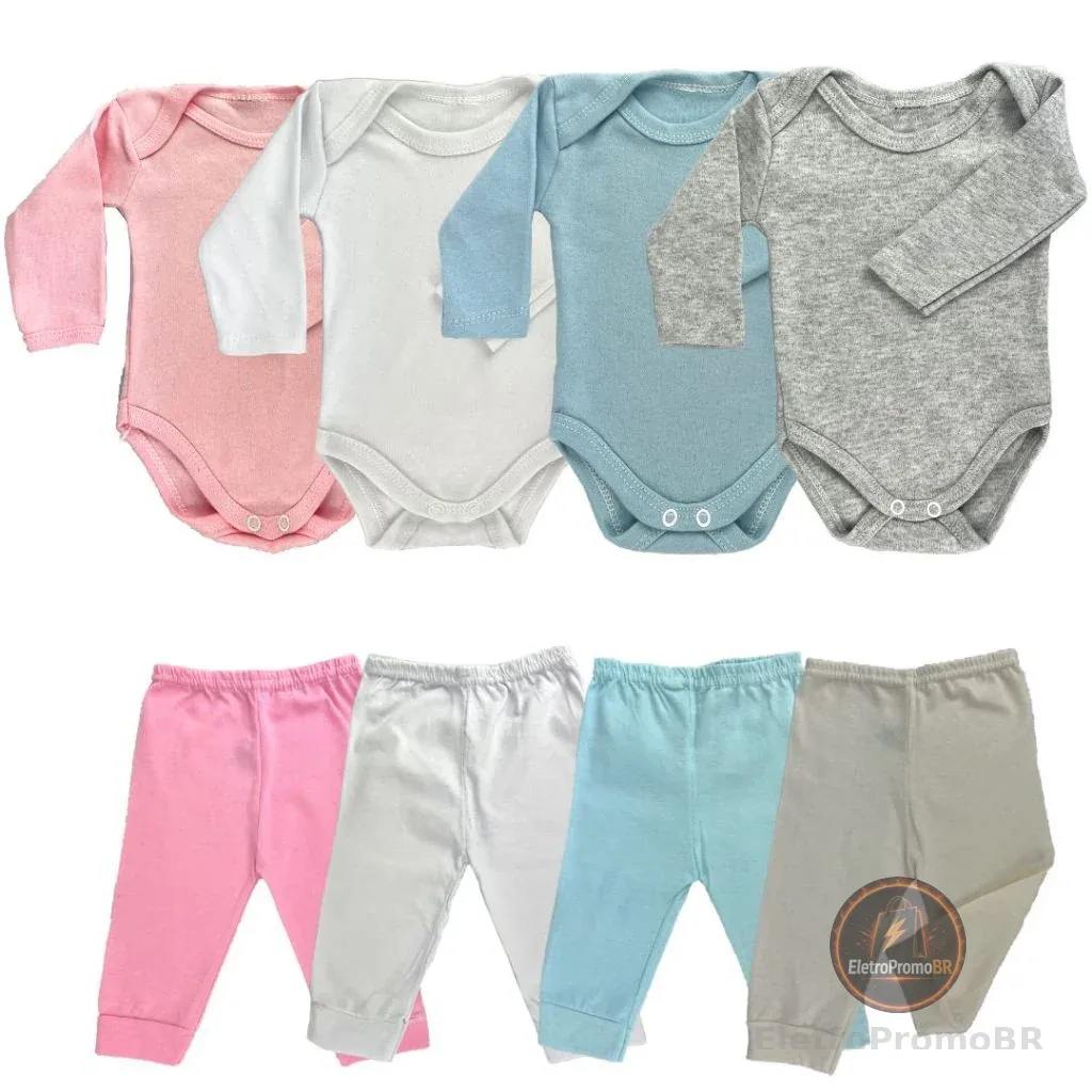 kit 4 peças mijão calça e body manga longa infantil bebe