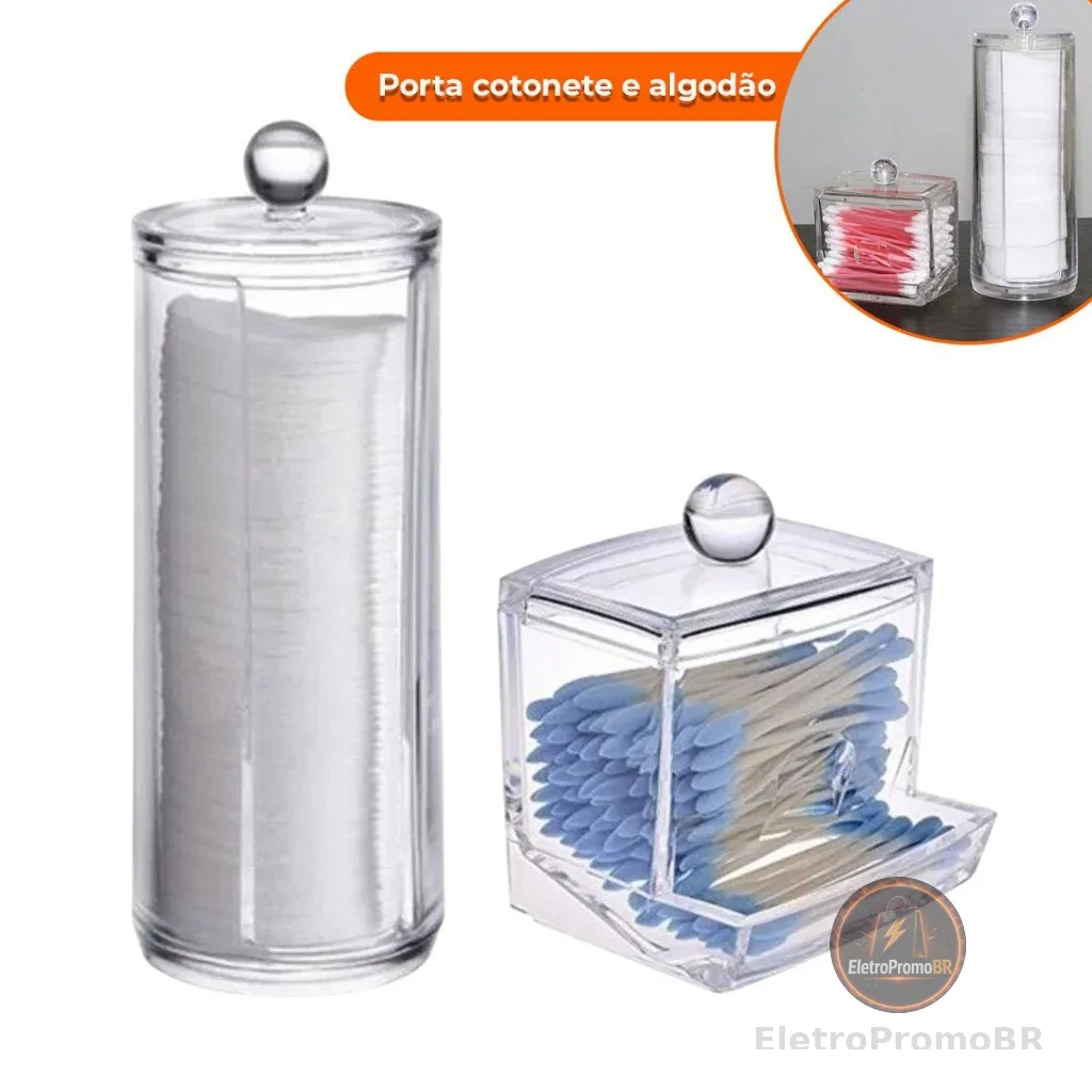 Organizador Algodão E Cotonetes Acrílico Kit Transparente