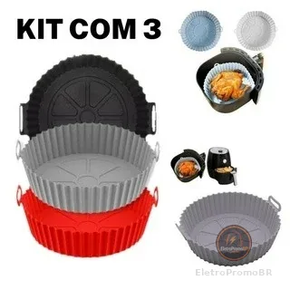 1/2/3 Forma De Silicone Para Air Fryer Assadeira Reutilizável Antiaderente Flexível