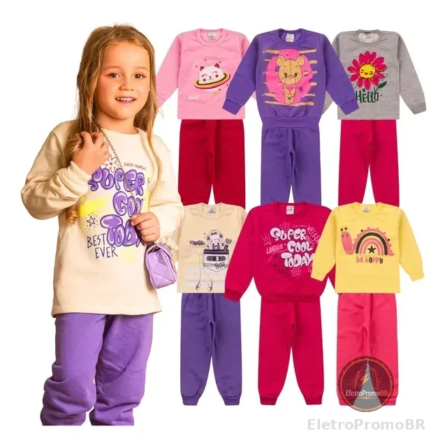 Kit 6 Peças Moletom Menina Infantil Inverno Atacado Barato