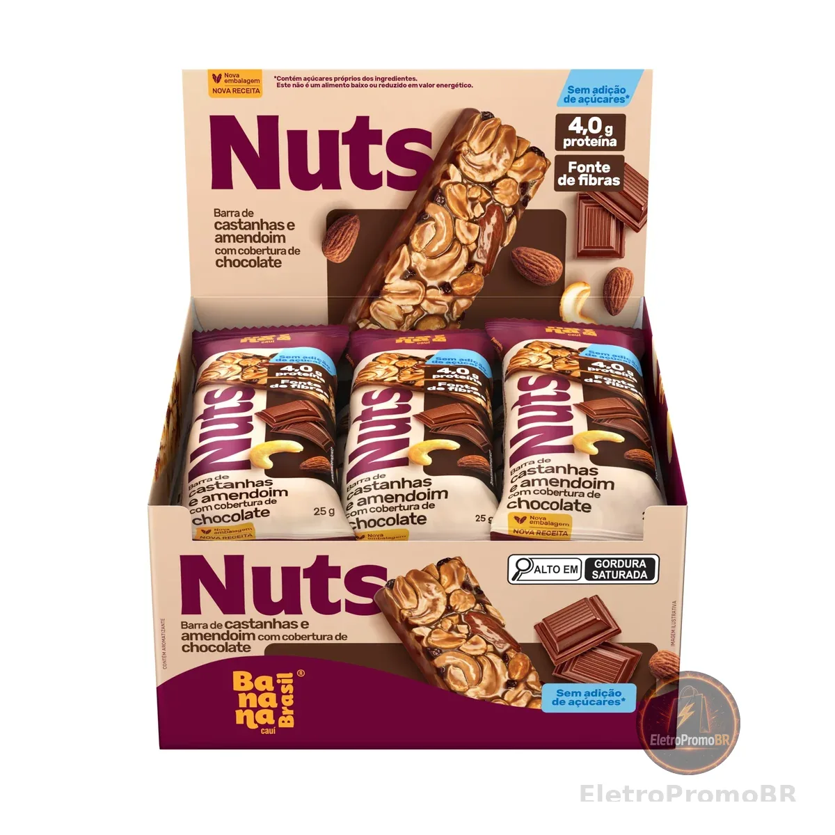Banana Brasil - Barra De Castanhas Nuts Com Cobertura De Chocolate - (12 unidades de 25g)