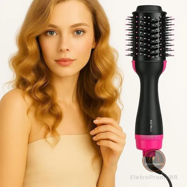 Escova Secadora Profissional Seca Alisa E Modela Cabelo Com Cabo - Dfjn