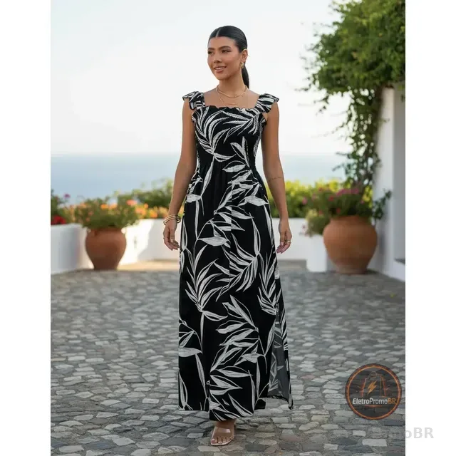 Vestido Longo Feminino Casual Lastex Alcinha Fenda Barato