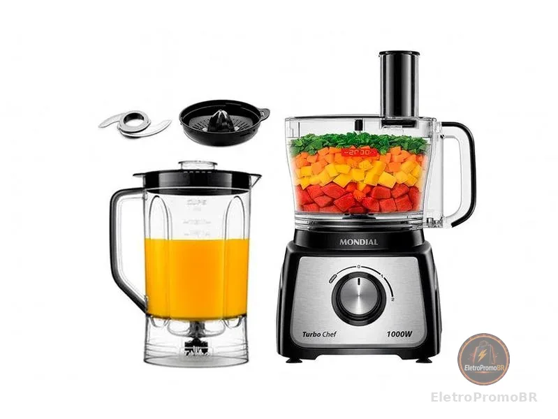 Multi-processador de Alimentos Mondial 1000W Preto Turbo Chef MPN-02-BE 3 em 1 3097-01