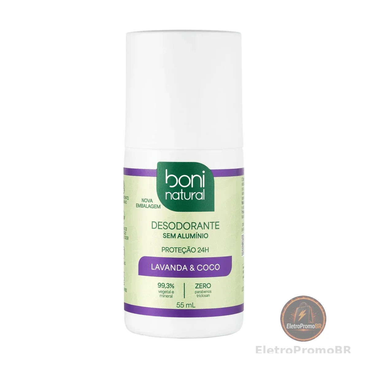 Desodorante Roll-On sem Alumínio, Natural, Perfume Suave de Lavanda, Boni Natural, 55ml
