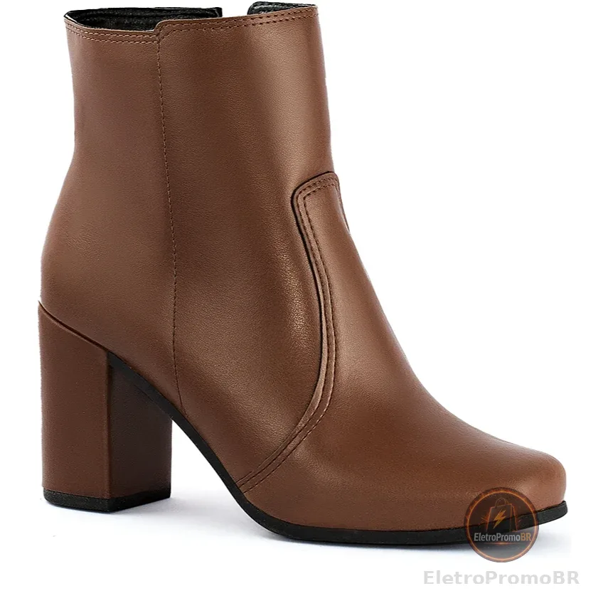 Bota Feminina Lumiss Salto Alto Grosso Cano Curto